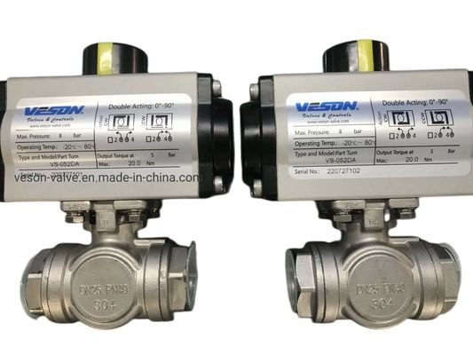 3-WAY Pneumatic Actuated Ball Valve with Pn40 Pressure Rating and 1000WOG for Industrial Applications