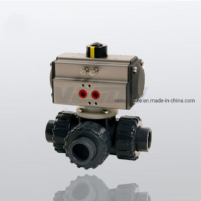 PVC Pneumatic 3-Way Ball Valve with Direct Mount Profile ISO5211 Standard for High Temperature Applications